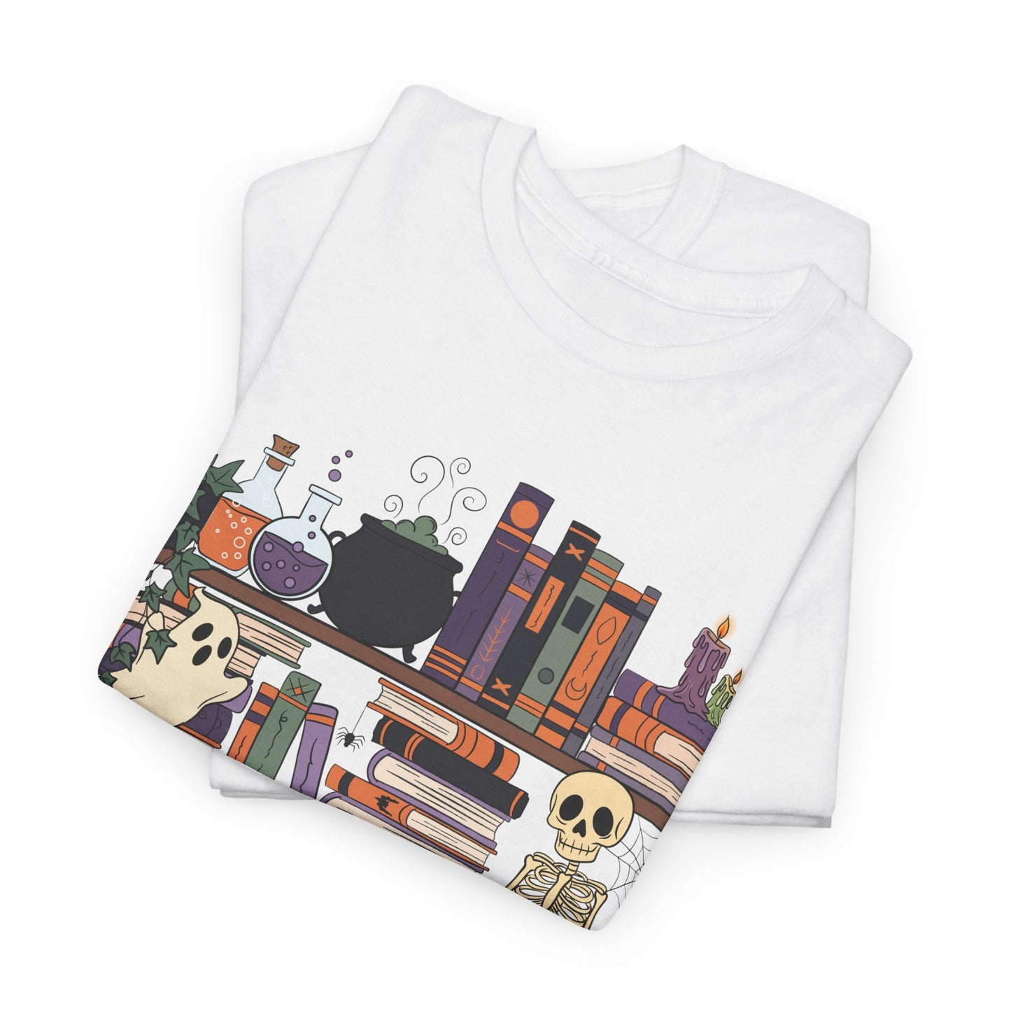 Halloween Reading Tee, Unisex Cotton T-Shirt, Book Lover Gift, Skeleton Design, Fall Fashion, Spooky Season Apparel