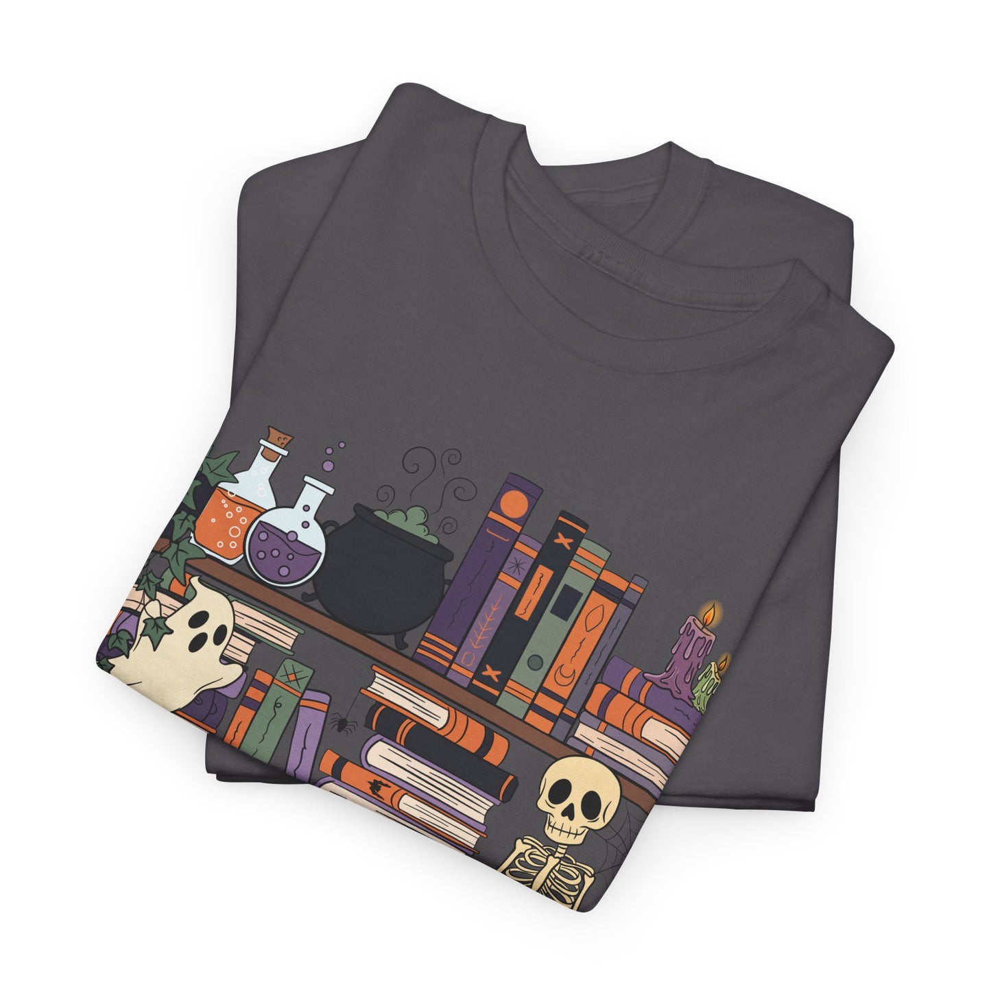 Halloween Reading Tee, Unisex Cotton T-Shirt, Book Lover Gift, Skeleton Design, Fall Fashion, Spooky Season Apparel