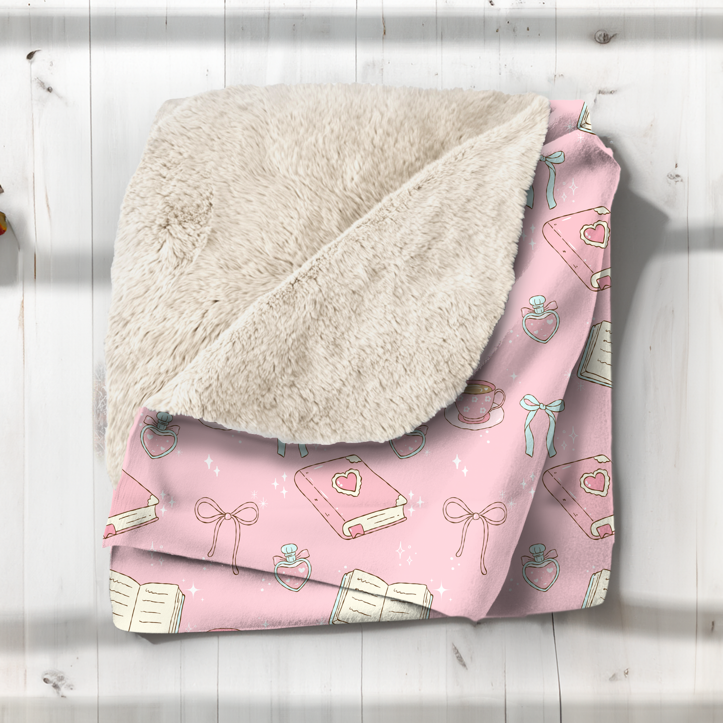 Bows & Books Sherpa Blanket, Pink & Blue, Steeped in Magic Event Exclusive