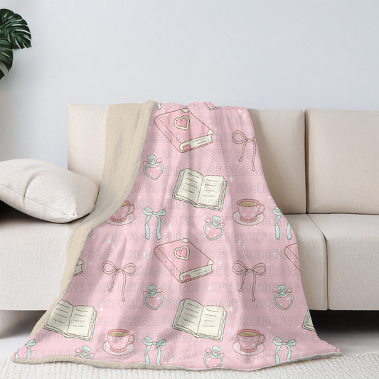 Bows & Books Sherpa Blanket, Pink & Blue, Steeped in Magic Event Exclusive