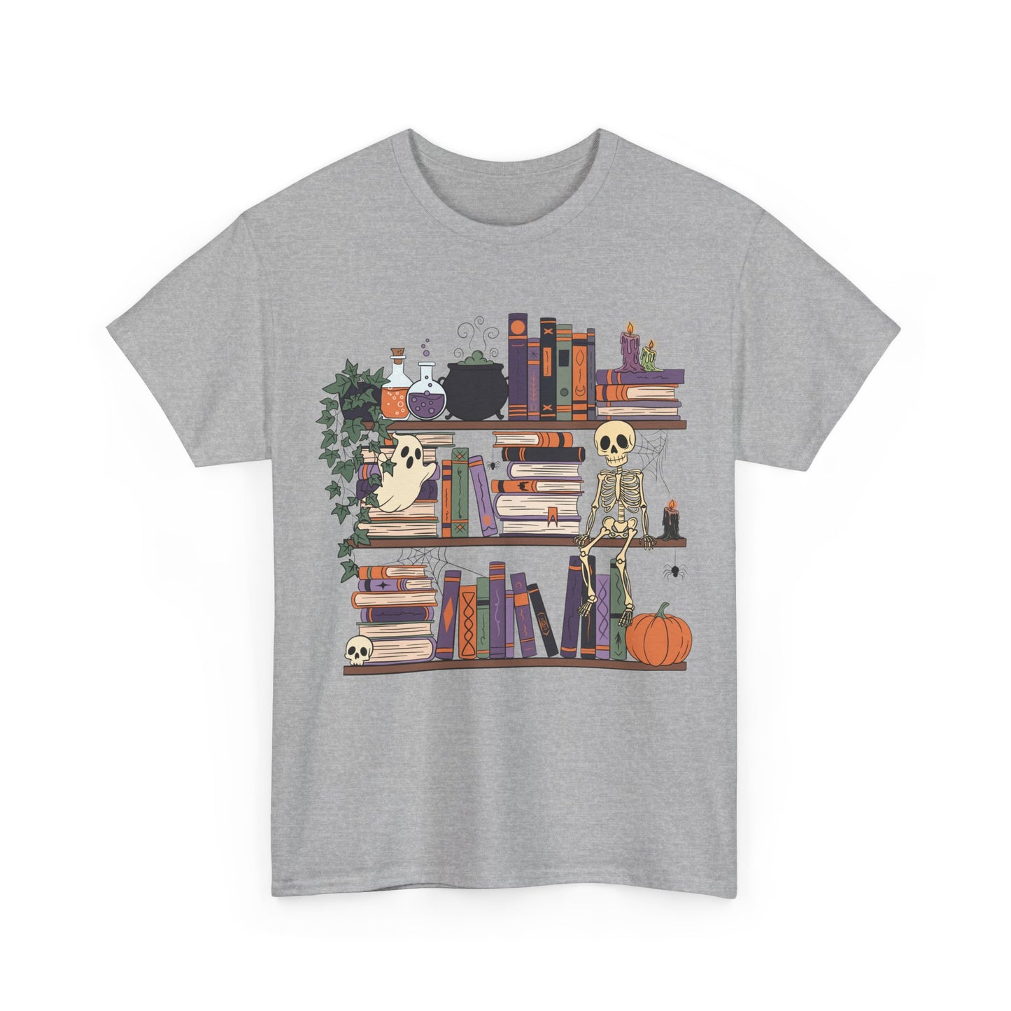Halloween Reading Tee, Unisex Cotton T-Shirt, Book Lover Gift, Skeleton Design, Fall Fashion, Spooky Season Apparel