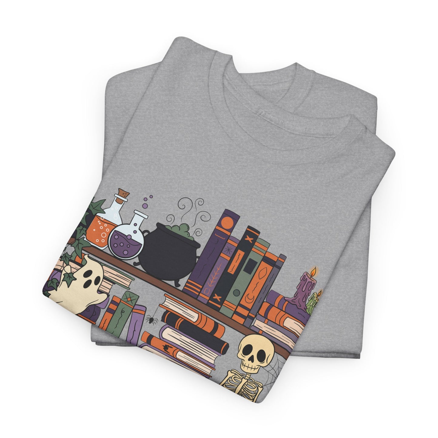 Halloween Reading Tee, Unisex Cotton T-Shirt, Book Lover Gift, Skeleton Design, Fall Fashion, Spooky Season Apparel