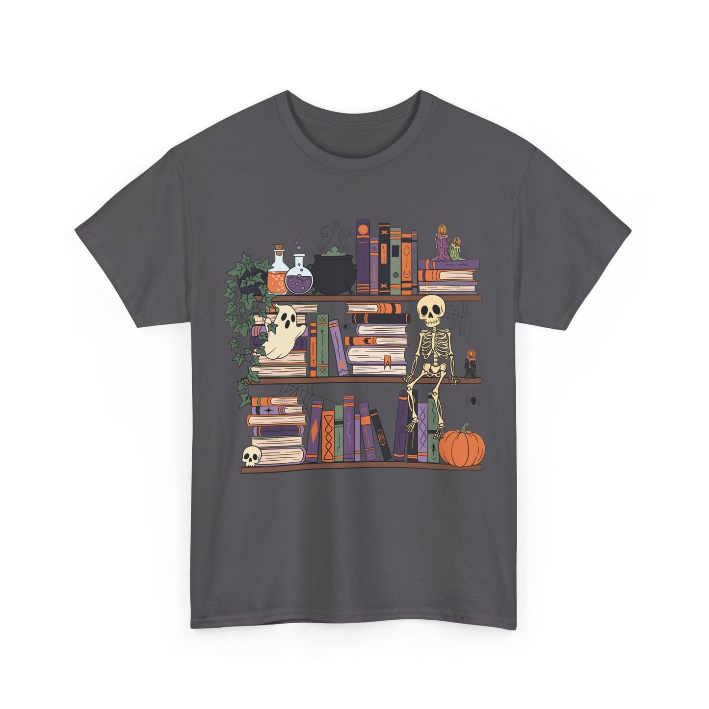 Halloween Reading Tee, Unisex Cotton T-Shirt, Book Lover Gift, Skeleton Design, Fall Fashion, Spooky Season Apparel